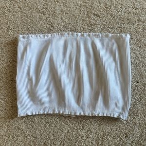 White Ribbed Strapless Crop Top